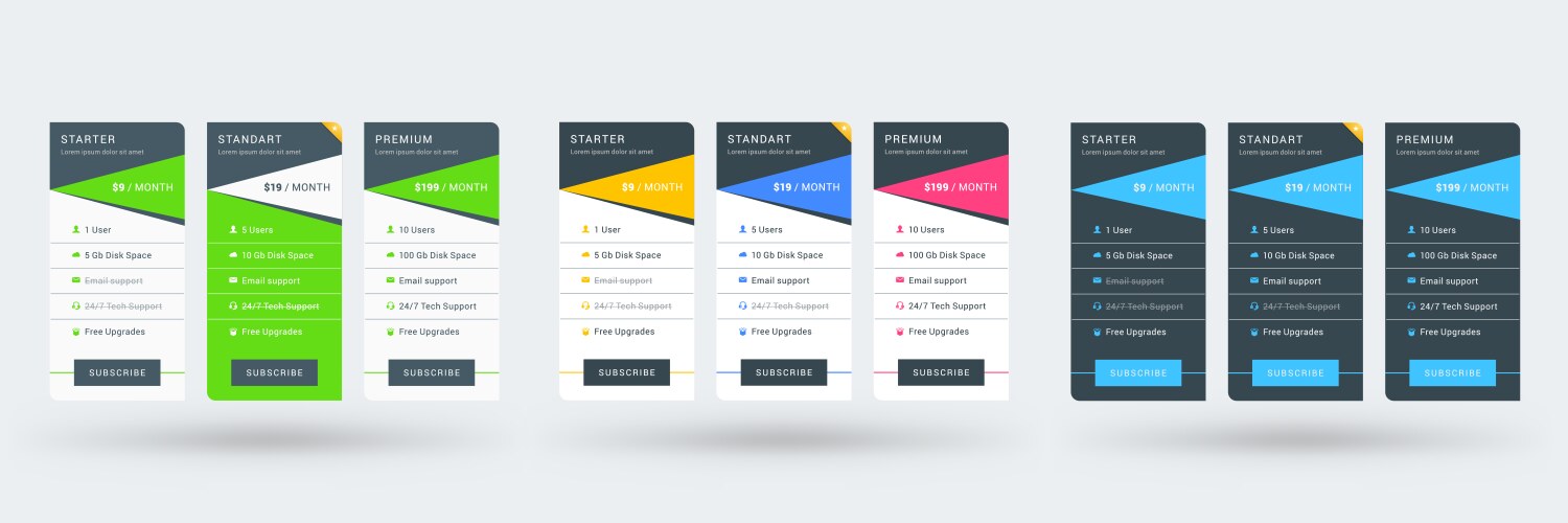 pricing table design template for websites vector image vector image