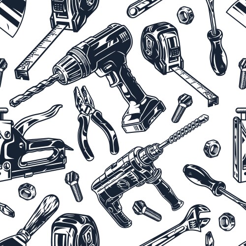 construction tools monochrome seamless pattern vector