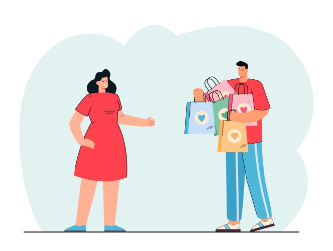 husband carrying shopping bags for wife vector