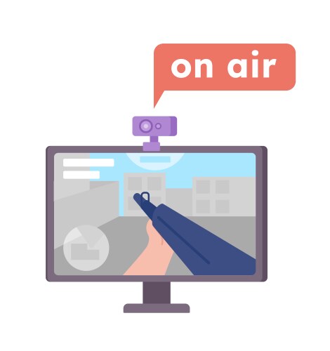 Computer game in live stream semi flat color vector image