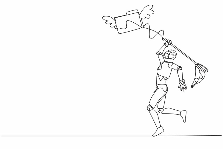 Continuous one line drawing robot try to catch vektorbild