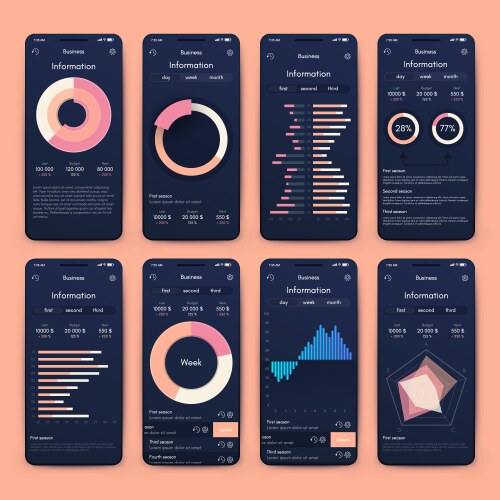 Different ui ux gui screens and flat web icons vector image