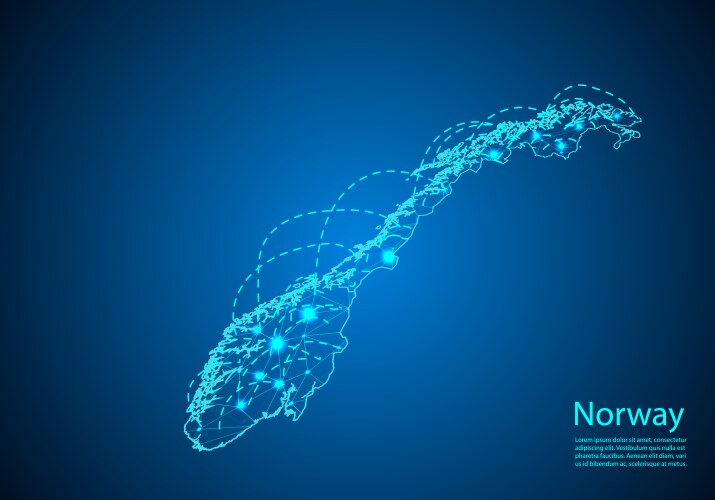 norway map with nodes linked by lines concept vector