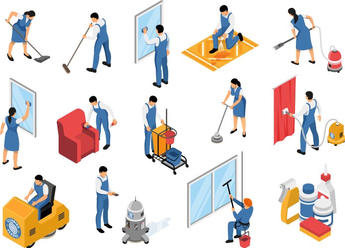 Isometric cleaning service set Royalty Free Vector Image