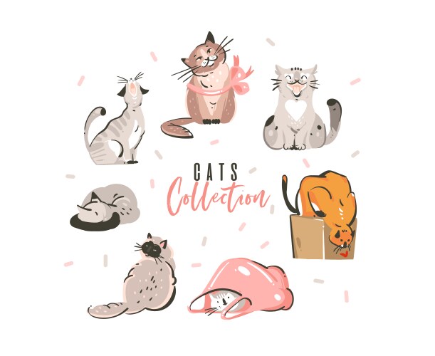 Cute Cartoon Cats Collection Vector Image