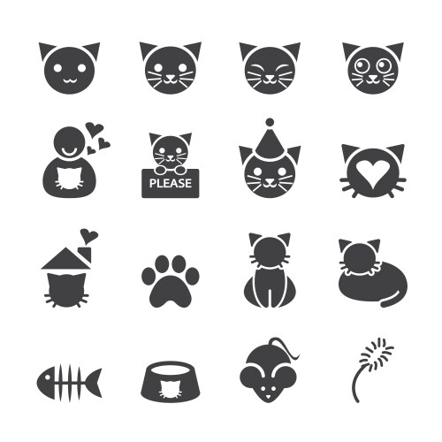 Cute Cat Icons Set Vector Image