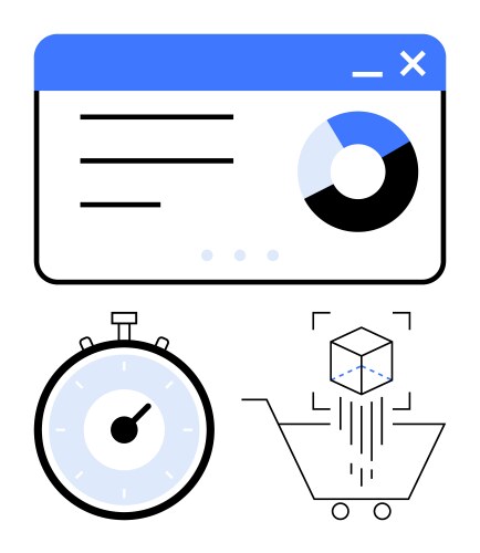 Dashboard with circular chart timer and shopping vector image