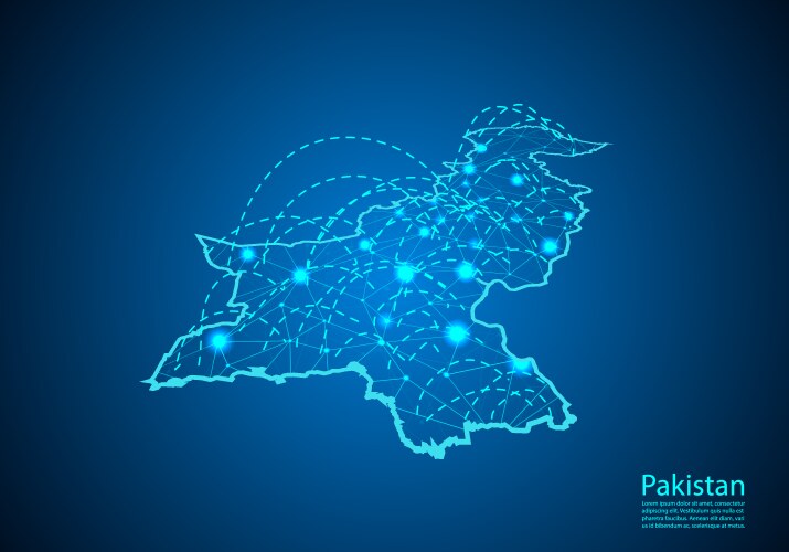 Pakistan map with nodes linked by lines concept vector image