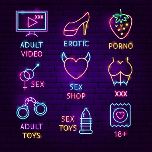 sex shop neon label set vector