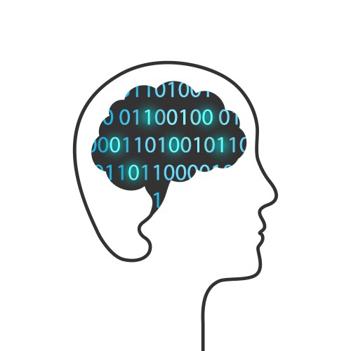 brain and binary code artificial intelligence vector image