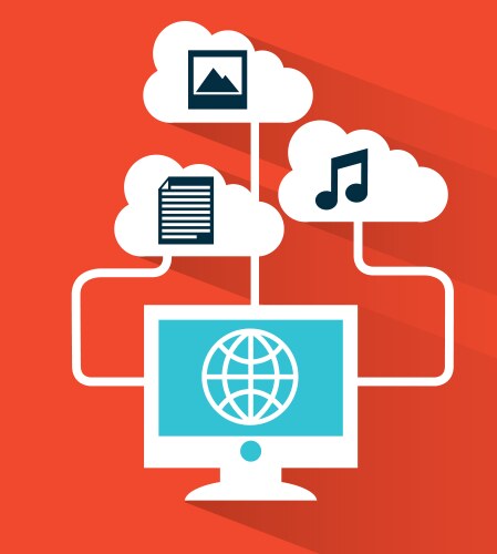 cloud computing over red background vector image vector image