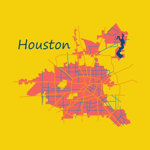 flat map houston city texas roads vector image