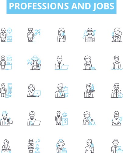 Professions and jobs line icons set vector image