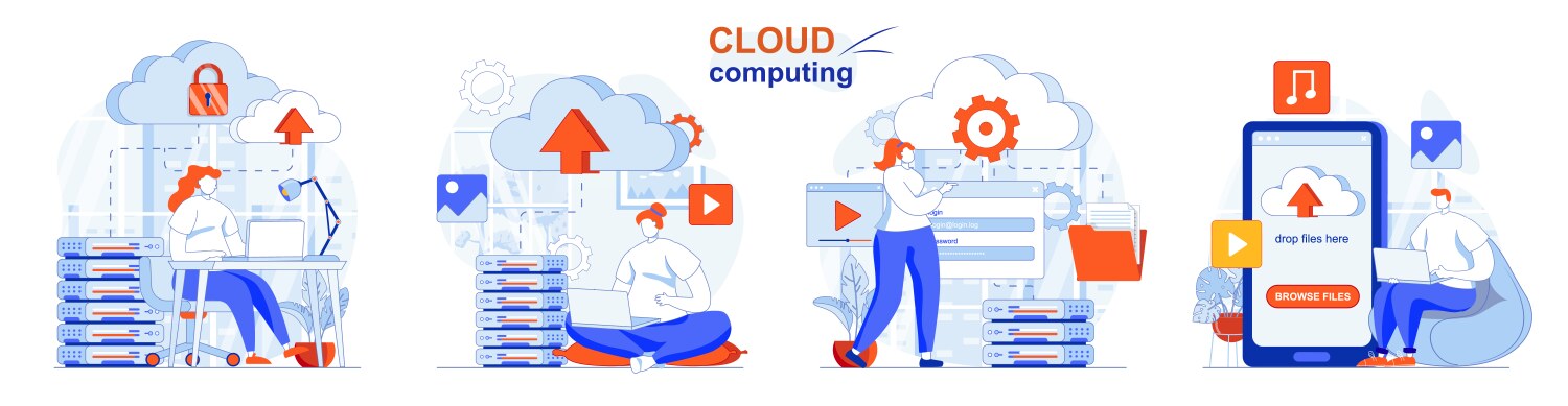 Cloud computing concept set service server vector image