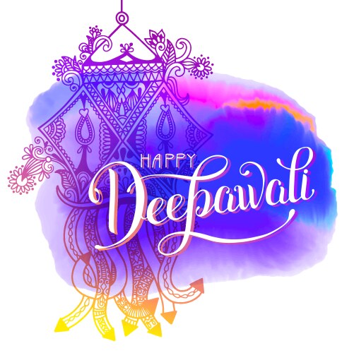 Colorful Diwali Watercolor Greeting Card Vector Image