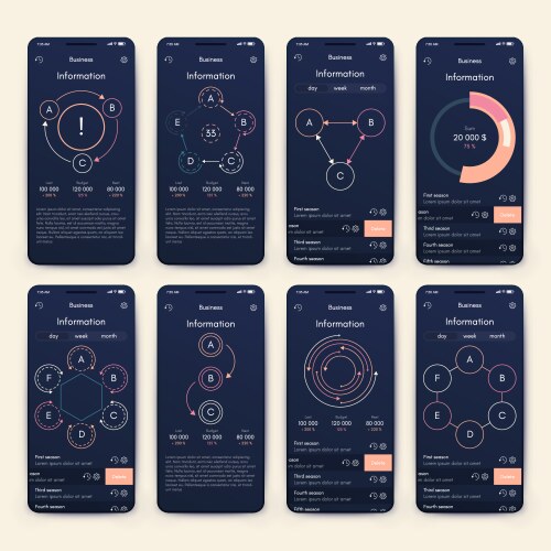 Different ui ux gui screens and flat web icons vector image