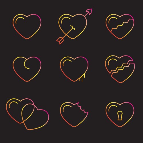 Heart line icons symbols vector image