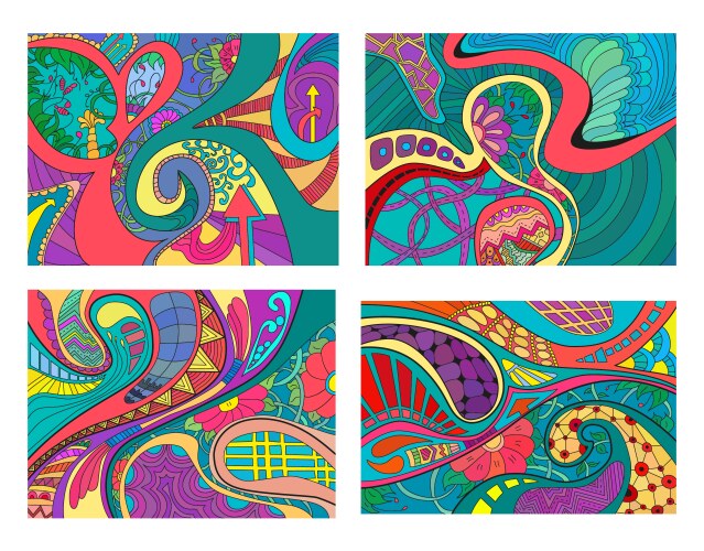 set of four abstract background with lines wave vector