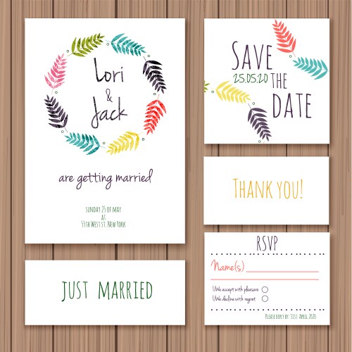Wedding invitation card set Royalty Free Vector Image