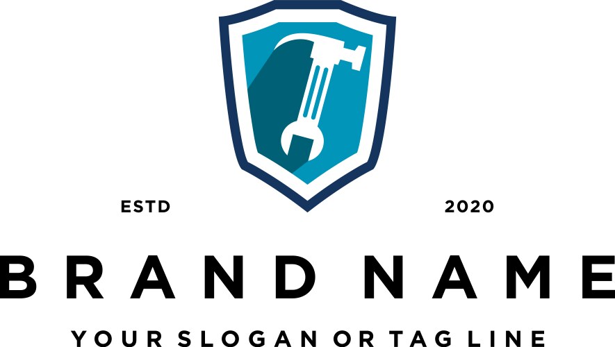 Hammer and wrench shield logo design Vector Image