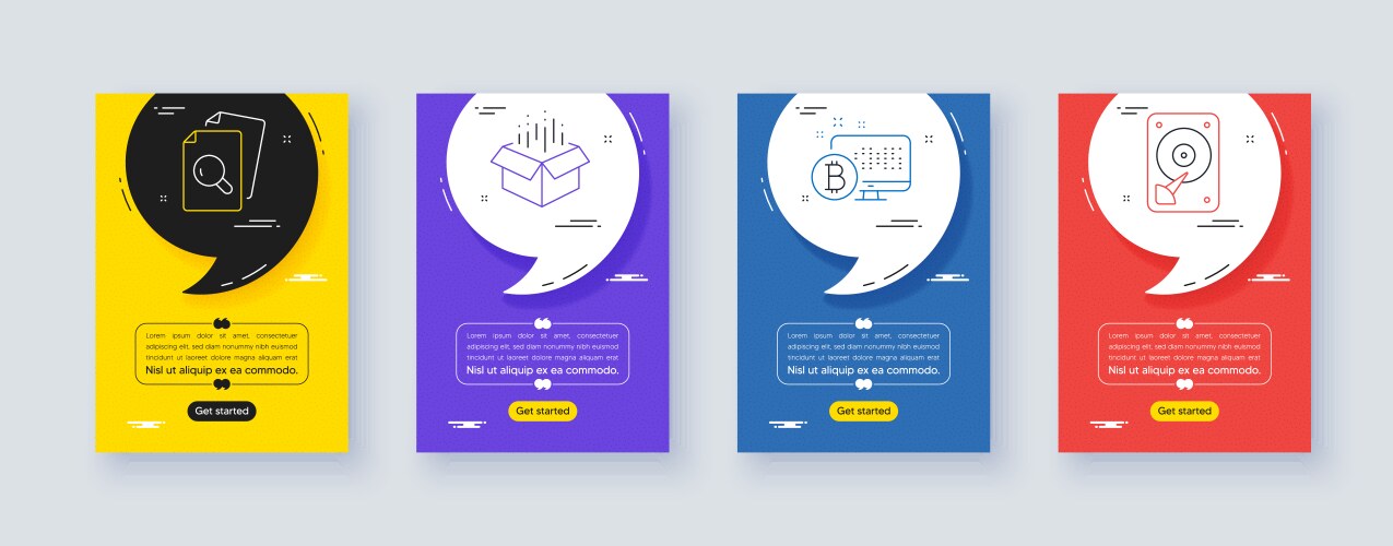 Set of open box inspect and bitcoin system line vector image