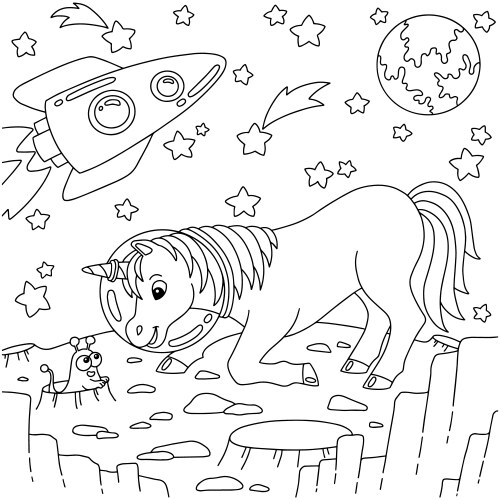 Astronaut Unicorn and Alien Vector Image