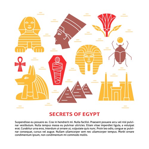 Flat style banner with egypt symbols and place Vector Image
