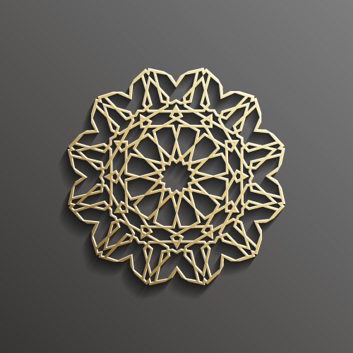 islamic 3d gold on dark mandala round ornament vector image vector image