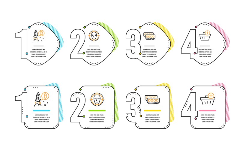 Ram face detect and bitcoin project icons set vector image
