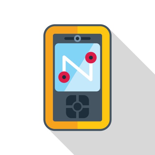 Gps navigator displaying route on screen with two vector image