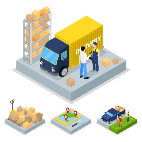 isometric delivery concept with truck courier vector image