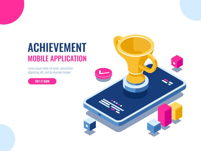 achievement in education process isometric mobile vector