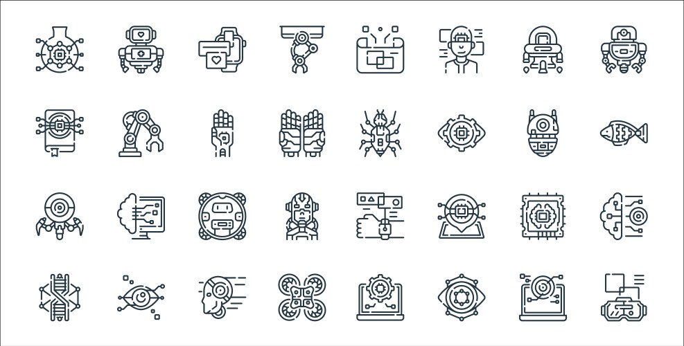 Robotics line icons linear set quality vector image