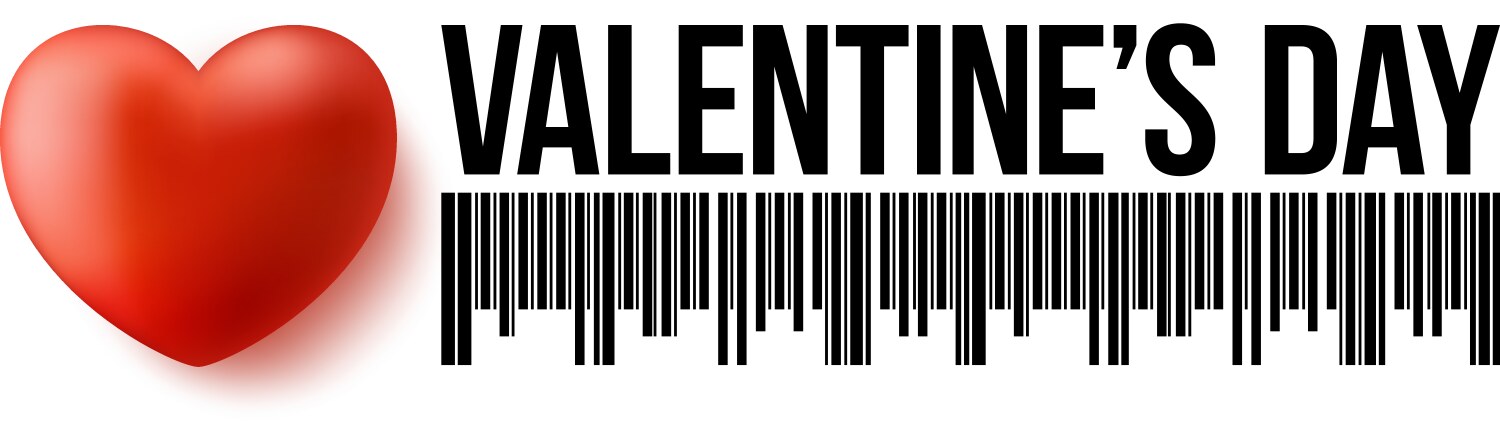 Valentines day bar code with realistic 3d heart vector image