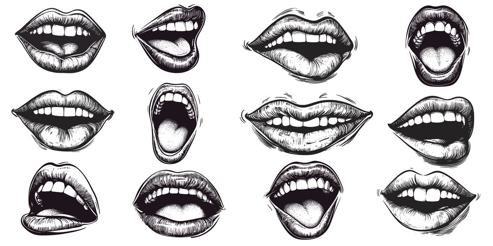 Stylized Lips Sketch Set Vector Image