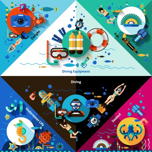 Diving equipment icon set Royalty Free Vector Image