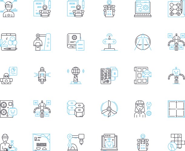 Mechanical modeling linear icons set simulation vector image