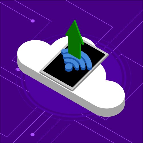 3d cloud computing icon connected to a tablet vector image