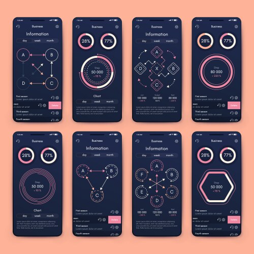 different ui ux gui screens and flat web icons vector image