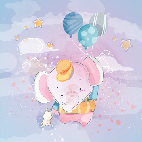 Doodle elephant painting watercolor in floral Vector Image