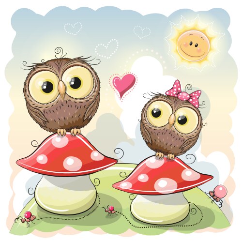 Cute cartoon owl boy on a meadow Royalty Free Vector Image