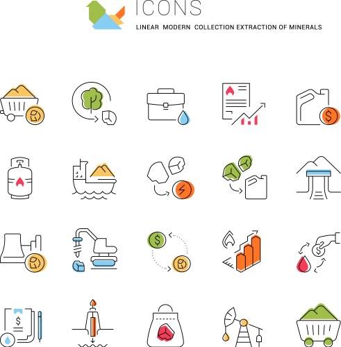 set line icons extraction minerals vector image