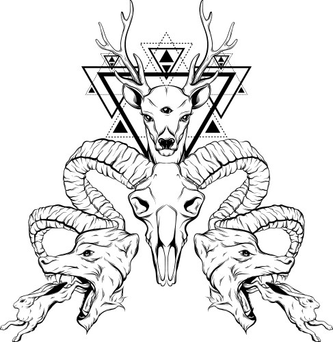 Surreal Animal Skull Composition Vector Image