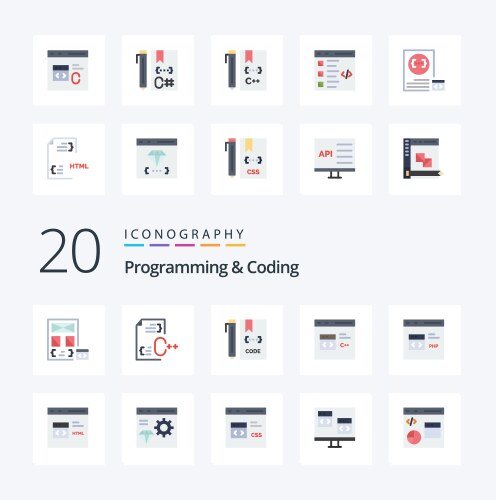 20 programming and coding flat color icon pack vector image