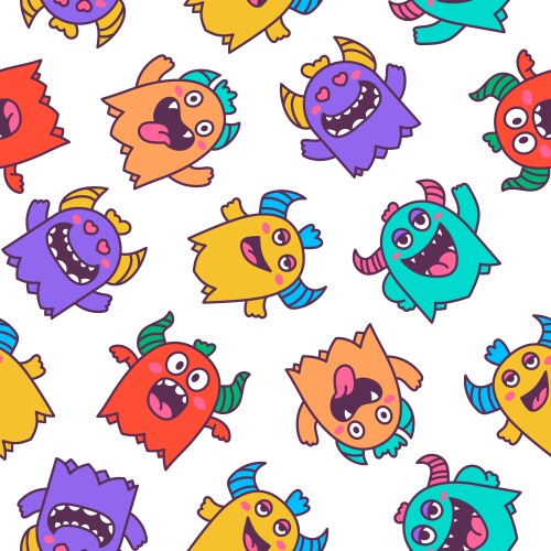 Cute kids monster seamless pattern coloring Vector Image