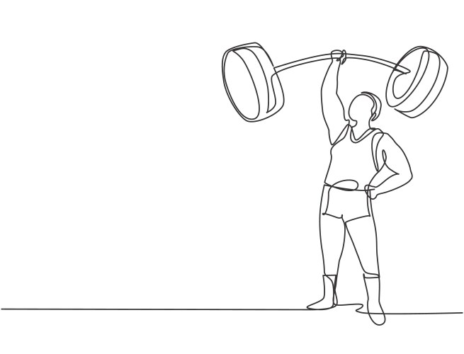 Continuous one line drawing the strongman raised Vector Image