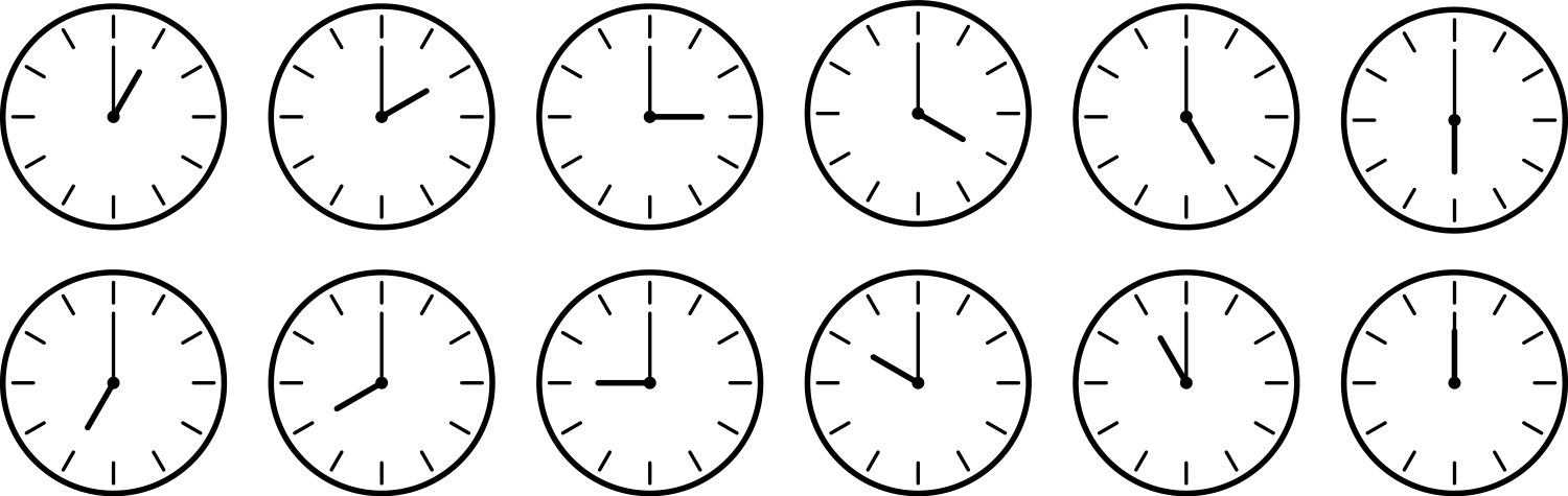Horizontal set of analog clock icon notifying vector image