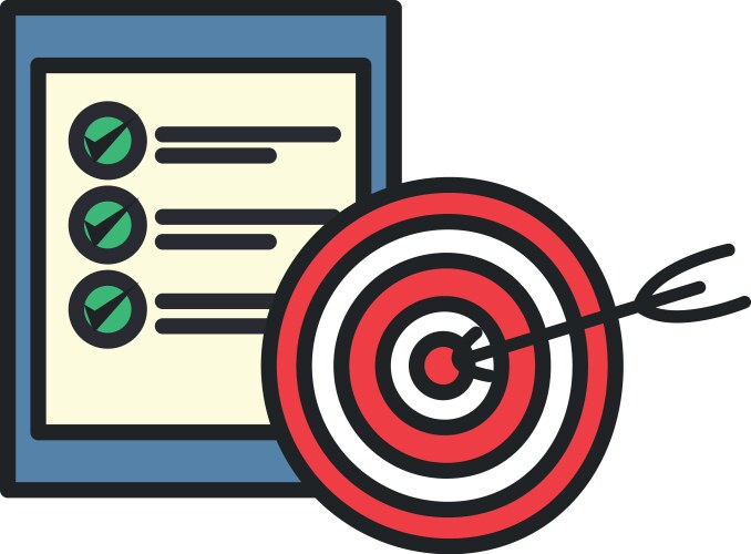 Target and document with check marks line fill vector image