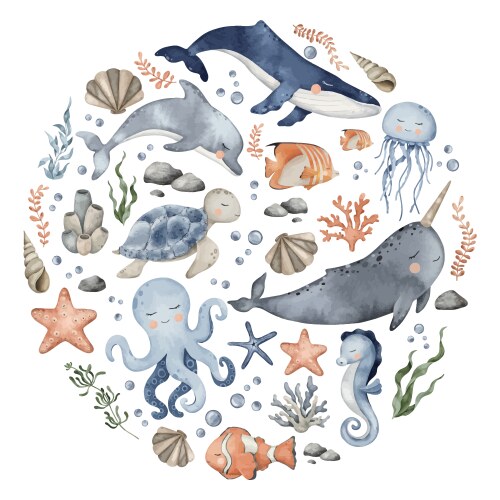 Underwater animals design cute undersea Vector Image