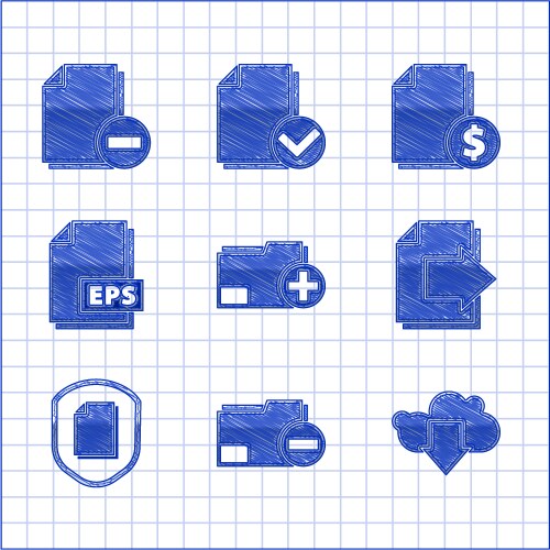 Set add new folder document with minus cloud vector image
